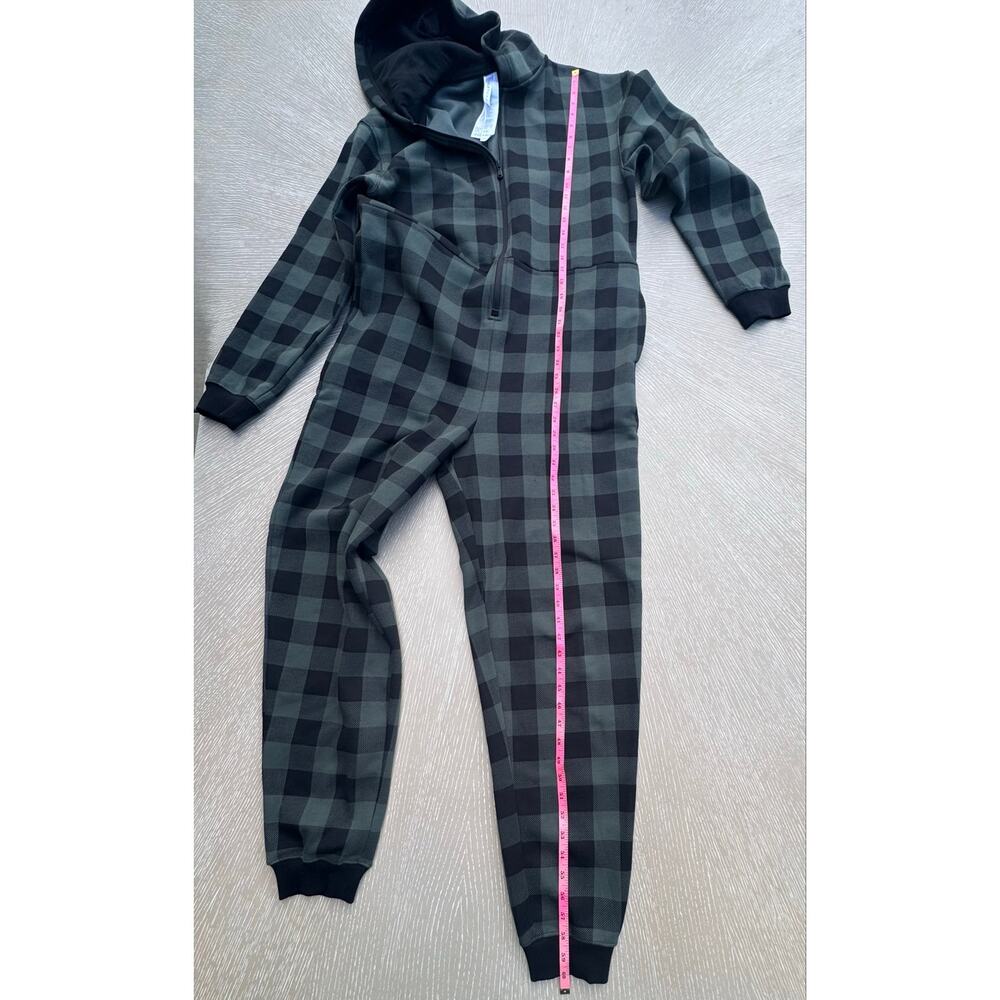 Fabletics Hooded One Piece Pajama Lounge Romper Gray Buffalo Plaid M TALL - Picture 7 of 8